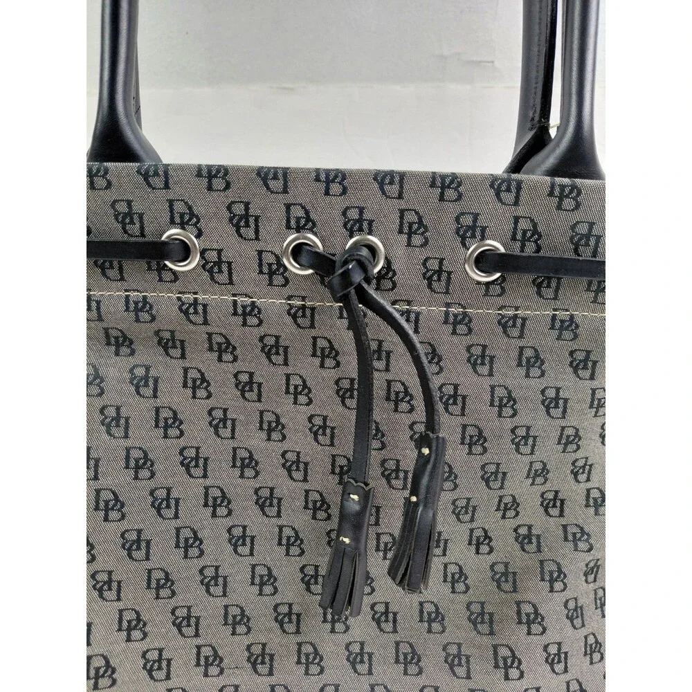 Vintage Y2K Dooney & Bourke Gray Black Monogram Handbag Canvas Leather